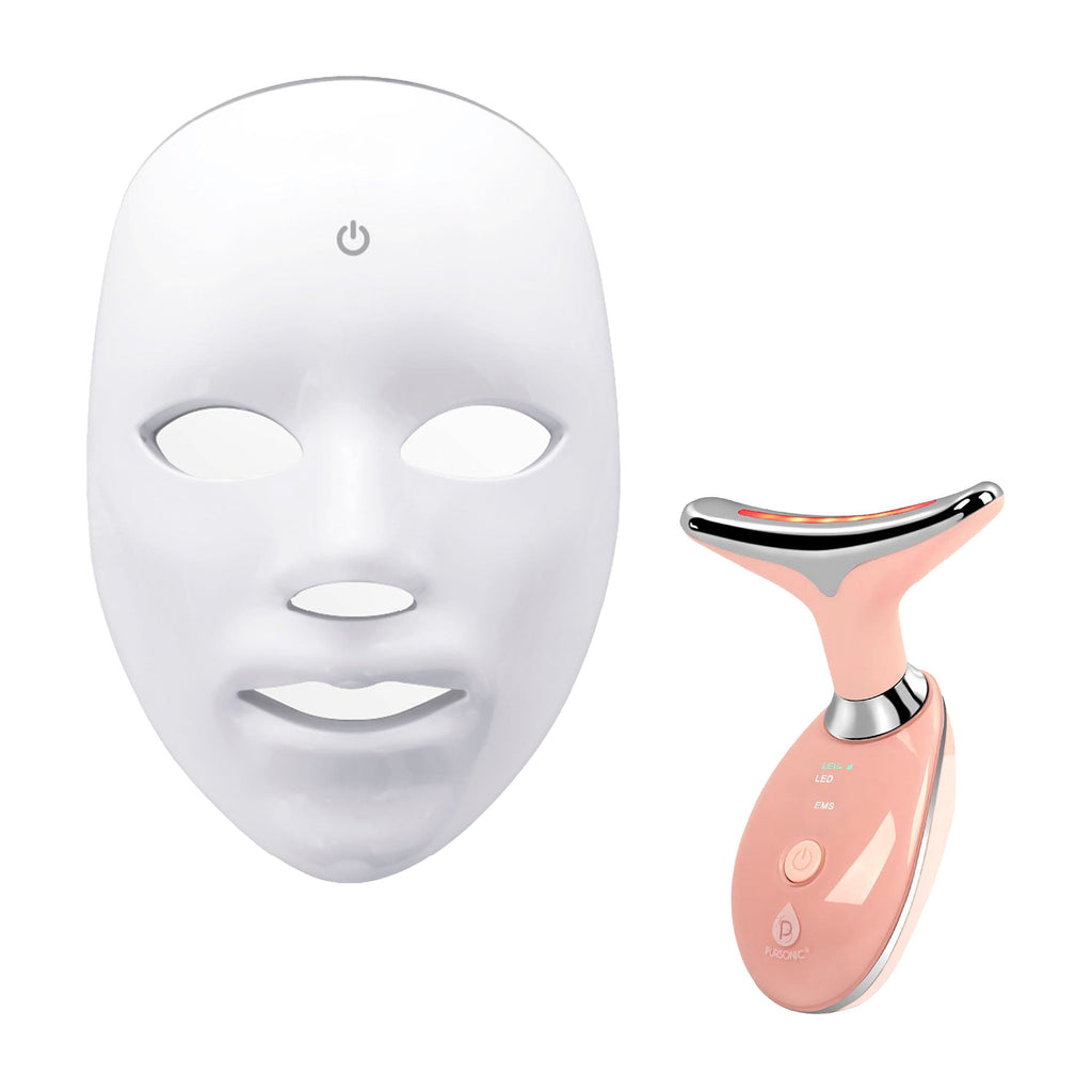 AuraDerm LED Glow Set – 7-in-1 LED Light Therapy Face Mask + 7-in-1 LED Face & Neck Sculpting Wand